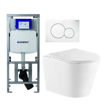 Sawiday Qeramiq dely toiletset met geberit up320 inbouwreservoir, witte bedieningsplaat en toilet met zitting glans wit aanbieding