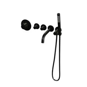 Brauer black edition thermostatische inbouwbadkraan 20cm uitloop met 1 stand staafhanddouche 150cm gladde doucheslang met aan