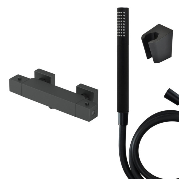 Adema alcedo thermostatische douchekraan vierkant inclusief doucheset zwart mat promotie bij Sawiday