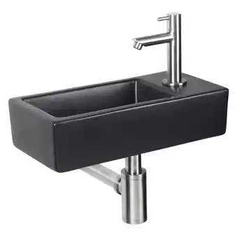 Differnz hator fonteinset keramiek mat zwart kraan recht mat chroom 37.5 x 18.5 x 9 cm