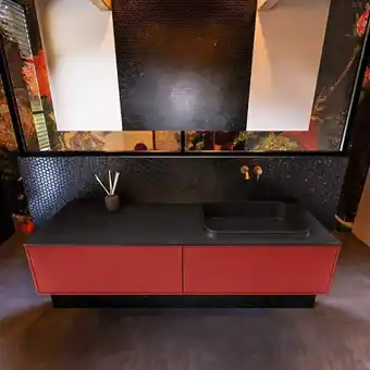 Sawiday Mondiaz erin 150cm badmeubelset onderkast kleur fire met 2 lades wastafel ridge rechts zonder kraangaten kleur urban aanbieding