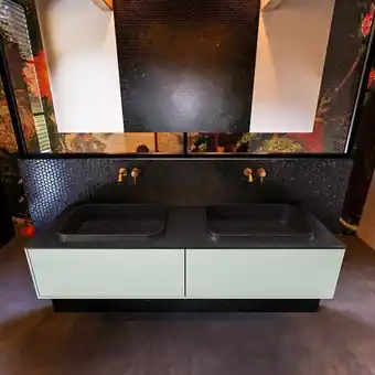 Sawiday Mondiaz erin 150cm badmeubelset onderkast kleur greey met 2 lades wastafel ridge dubbel zonder kraangaten kleur urban aanbieding