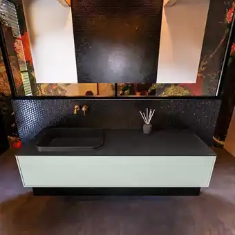 Sawiday Mondiaz erin 150cm badmeubelset onderkast kleur greey met 1 lade wastafel ridge links zonder kraangaten kleur urban aanbieding