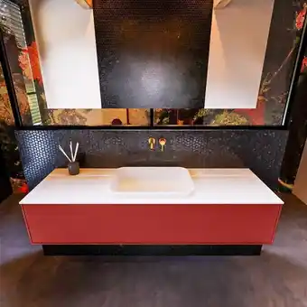 Sawiday Mondiaz erin 150cm badmeubelset onderkast kleur fire met 1 lade wastafel ridge midden zonder kraangaten kleur talc aanbieding