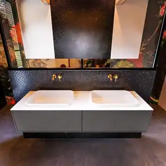 Mondiaz erin 150cm badmeubelset onderkast kleur dark grey met 2 lades wastafel ridge dubbel zonder kraangaten kleur talc