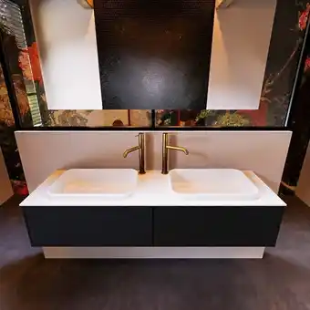 Mondiaz erin 150cm badmeubelset onderkast kleur urban met 2 lades wastafel ridge dubbel 2 kraangaten kleur talc