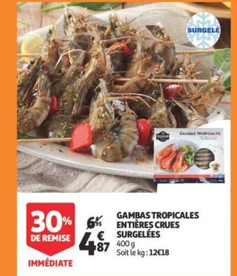 Auchan Gambas tropicales entieres crues surgelees 400g aanbieding