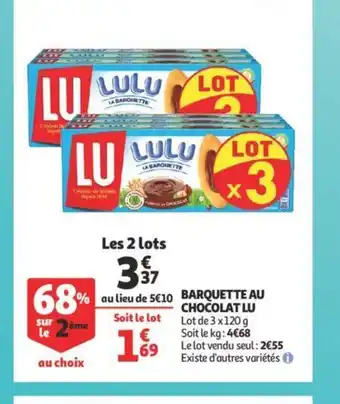 Auchan Barquette au chocolat lu 3x120g aanbieding