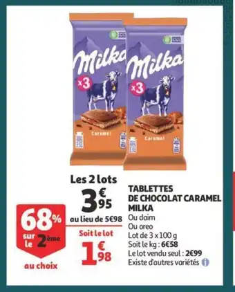 Auchan Tablettes de chocolat caramel milka 3x100g aanbieding
