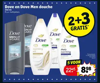 Kruidvat Dove en Dove Men douche 250 ml 5 voor aanbieding