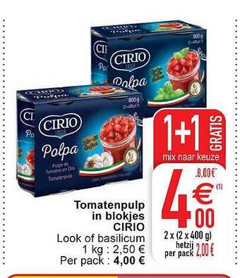Cora Tomatenpulp in blokjes cirio aanbieding