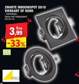 Zwarte Inbouwspot GU10 Vierkant of Rond