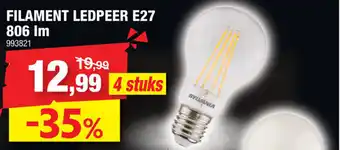 Hubo Sylvania Filament Ledpeer E27 806 lm 993821 4 stuks aanbieding