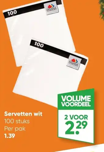 Big Bazar Servetten Wit 100 Stuks 2 Voor aanbieding