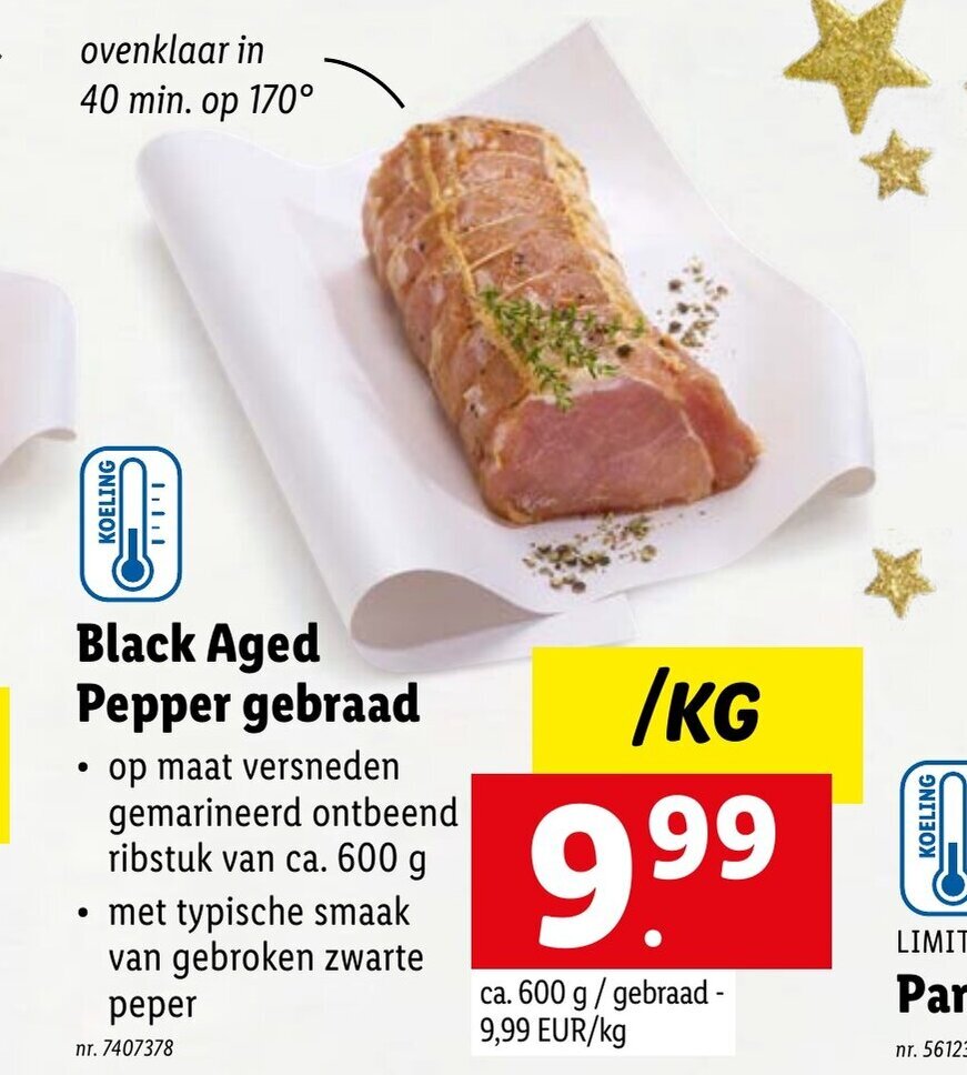 Black aged pepper gebraad per kg promotie bij Lidl