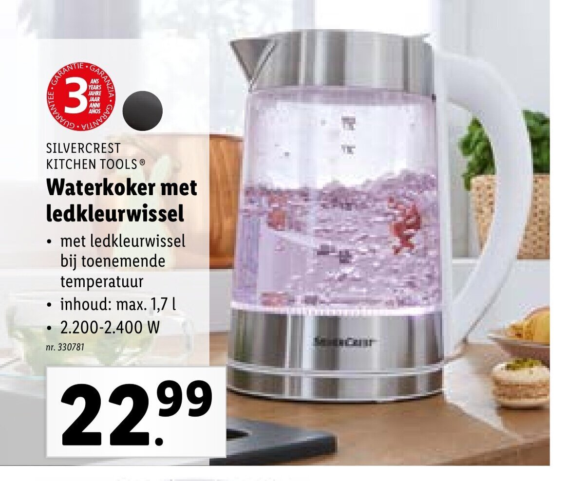Silvercrest kitchen tools waterkoker met ledkleurwissel promotie bij Lidl