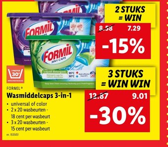 Lidl Formil wasmiddelcaps 3 in 1 aanbieding