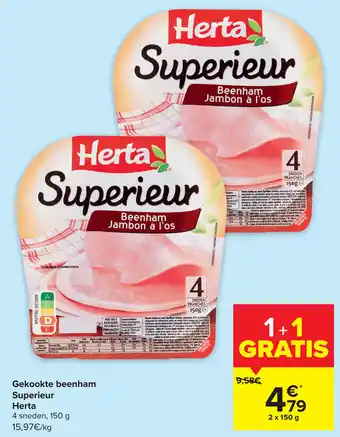 Herta Superieur Gekookte Beenham 4 Snede 150g 1+1 Gratis