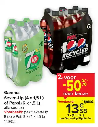 Carrefour Gamma Seven-Up (4x 1.5L) pf Pepsi (6x1.5L) aanbieding