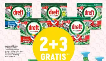 Delhaize Dreft Platinum Plus Vaatwastabletten 2+3 Gratis aanbieding