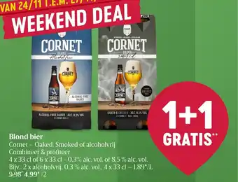 Delhaize Cornet - Oaked , Smoked of Alcoholvrij Blond Bier 1+1 Gratis aanbieding