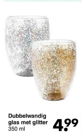 Wibra Dubbelwandig glas met glitter aanbieding