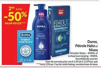 Intermarché Durex, pétrole hahn of nivea micellair water, lichaamsverzorging aanbieding