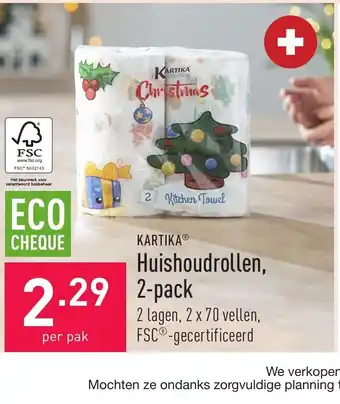 Kartika Huishoudrollen 2-pack 2 lagen, 2 x 70 vellen per pak
