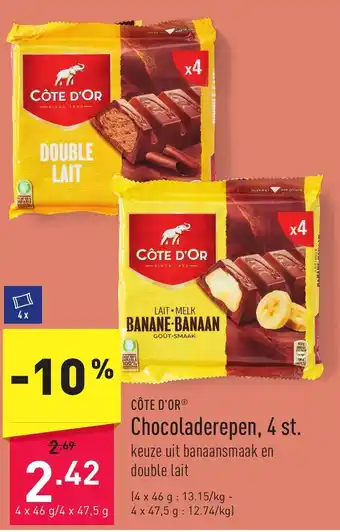 ALDI Cote D'Or Chocoladerepen, 4 st. 4 x 46g / 4 x 47,5 g aanbieding