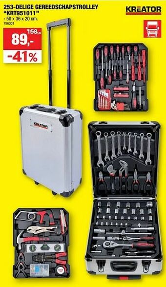Hubo 253-delige gereedschapstrolley krt951011 aanbieding