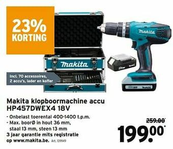 GAMMA Makita klopboormachine accu hp457dwex4 18v aanbieding