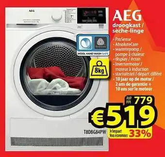ElectroStock Aeg droogkast - sèche-linge t8dbg84pw aanbieding