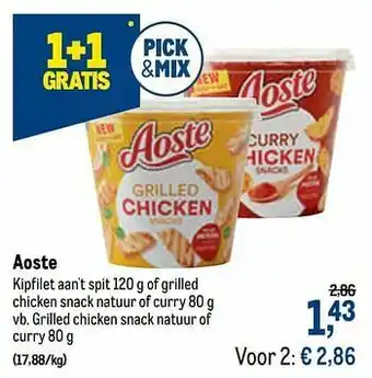 Aoste grilled chicken snack natuur of curry