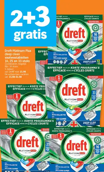 Albert Heijn Dreft Platinum Plus Deep Clean Vaatwastabletten 2+3 Gratis aanbieding