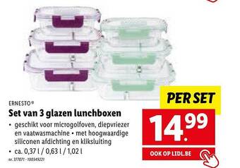 Lidl Ernesto set van 3 glazen lunchboxen aanbieding
