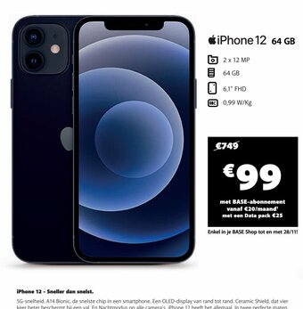 Base iPhone 12 64GB aanbieding