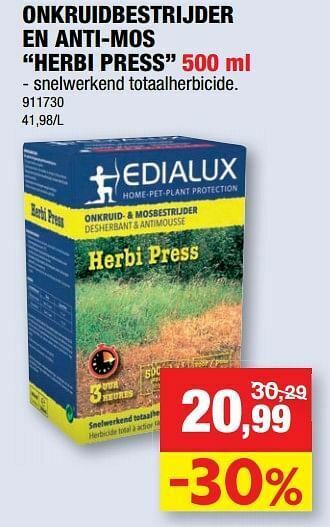 Hubo Onkruidbestrijder en anti-mos herbi press aanbieding