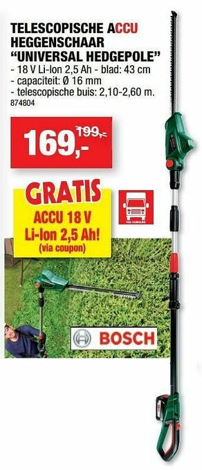 Hubo Bosch telescopische accu heggenschaar universal hedgepole aanbieding