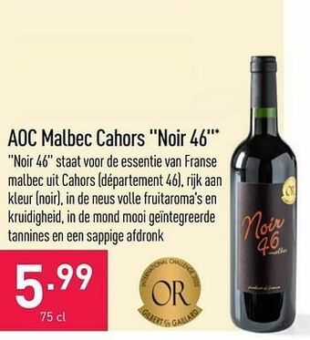 ALDI Aoc malbec cahors noir 46 aanbieding