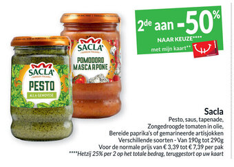 Intermarché Sacla Pesto, Saus, Tapenade, Zongedroogde Tomaten in Olie , Bereide Paprika's of Gemarineerde Artisjokken aanbieding