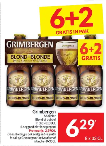 Intermarché Grimbergen Abdijbier Blond of Dubbel 8 x 33cl , 6+2 Gratis aanbieding