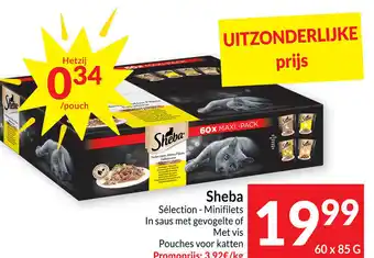 Intermarché Sheba Selection - Minifilets In Saus met Gevogelte of met Vis Pouches voor Katten 60x 85g aanbieding