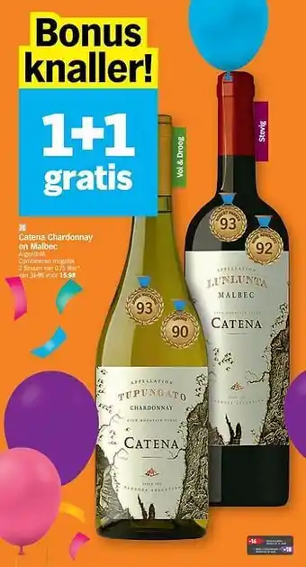Albert Heijn Catena chardonnay en malbec argentinië 0.75 liter aanbieding