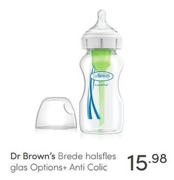 Baby & Tiener Dr brown`s brede halsfles glas options+ anti colic aanbieding