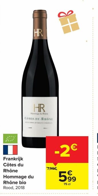 Frankrijk cotes du rhone hommage du rhone bio 75cl