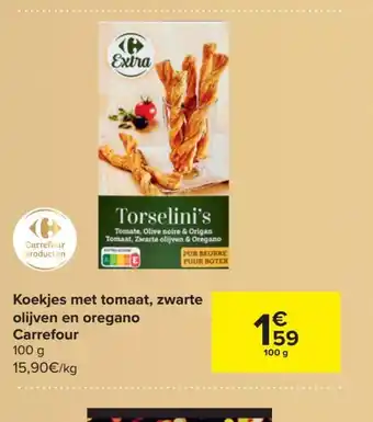 Koekjes met tomaat, zwarte olijven en oregano carrefour 100g