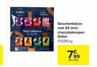 Carrefour Geschenkdoos met 24 minichocoladerepen galler 24x19g aanbieding