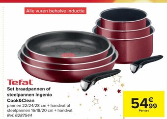 Tefal Set Braadpannen of Steelpannen Ingenio Cook&Clean