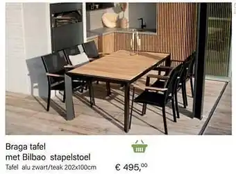 Multi bazar Braga tafel alu zwart-teak 202x100cm aanbieding