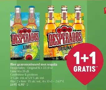 Delhaize Bier gearomatiseerd met tequila desperados - original of lime aanbieding